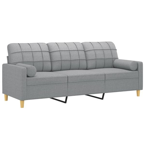 vidaXL 3-personers sofa med pyntepuder 180 cm stof lysegr&aring;