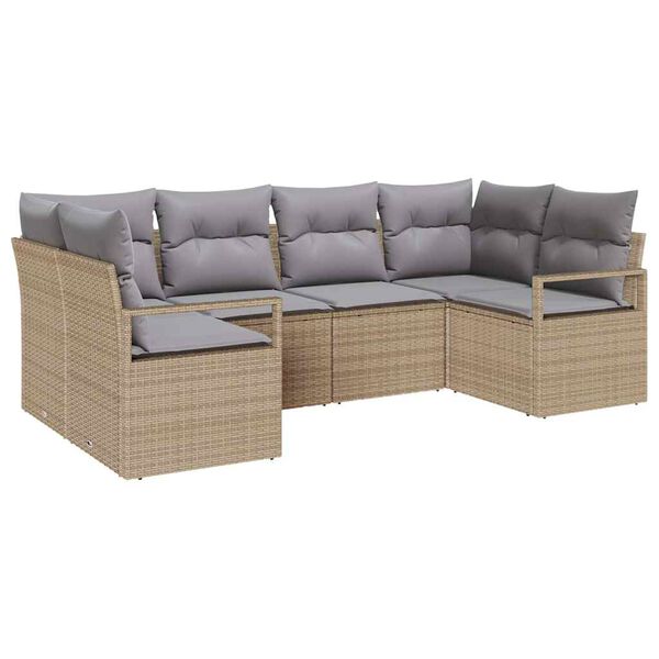 vidaXL Havesofa S&aelig;t med pude 6 pcs Beige og lys gr&aring; polyrattan