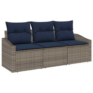 vidaXL Havesofa S&aelig;t med pude 3 pcs Gr&aring; og Marinebl&aring; polyrattan