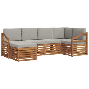 vidaXL Sofas&aelig;t med pude 6 pcs Naturlig og Lys Gr&aring; Massivt Akacietr&aelig;