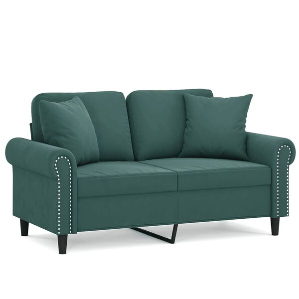 vidaXL 2-personers sofa med pyntepuder 120 cm velour mørkegrøn