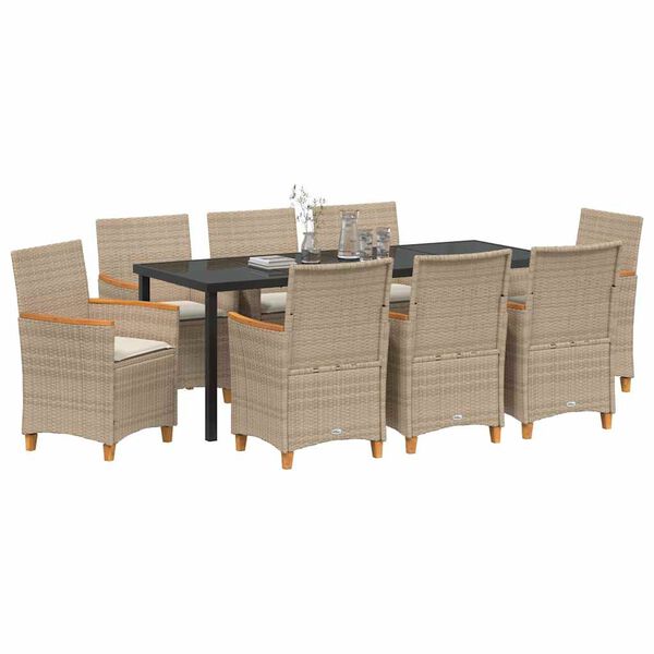 vidaXL Have Spisebordss&aelig;t 9 pcs Beige polyrattan