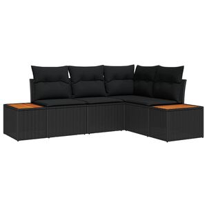vidaXL Havesofa Sæt med pude 5 pcs Sort Poly rattan