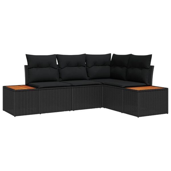 vidaXL Havesofa Sæt med pude 5 pcs Sort Poly rattan