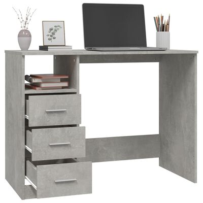vidaXL skrivebord m. skuffer 102x50x76 cm konstrueret træ betongrå
