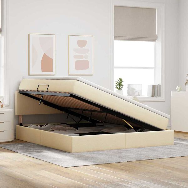 vidaXL Seng med opbevaring og LED med madras Creme 180 x 200 cm Stof