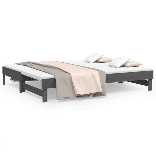 vidaXL daybed med udtr&aelig;k 2x(80x200) cm massivt fyrretr&aelig; gr&aring;