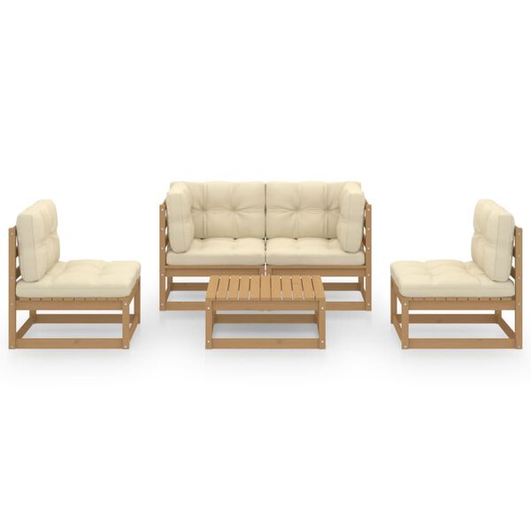 vidaXL lounges&aelig;t til haven 5 dele med hynder massivt fyrretr&aelig;