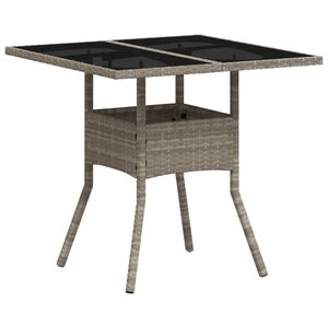 vidaXL havebord med glastop 80x80x75 cm polyrattan lysegr&aring;