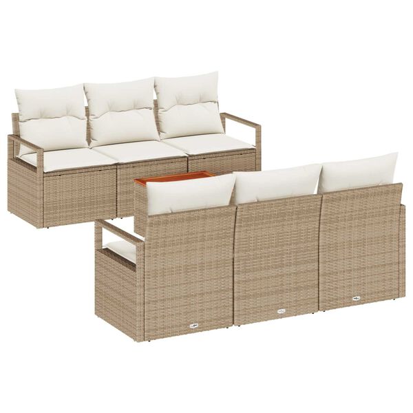 vidaXL Havesofa S&aelig;t med pude 7 pcs Beige Poly rattan