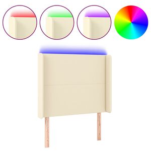 vidaXL sengegavl med LED-lys 103x16x118/128 cm kunstl&aelig;der cremefarvet