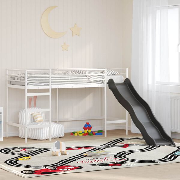 vidaXL Kids'loftseng med rutsjebane Hvid og Antracit 74,5 x 190 cm
