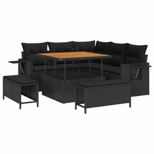vidaXL Havesofa S&aelig;t med pude 9 pcs Sort polyrattan