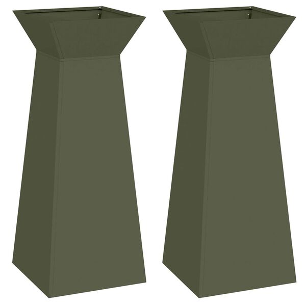 vidaXL Søjle Plantekasse 2 pcs Olivengrøn 40 x 40 x 100 cm
