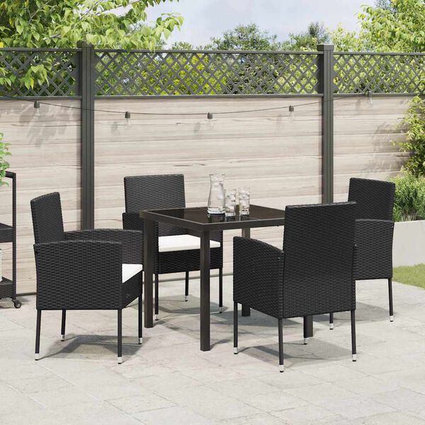 vidaXL Have Spisebordss&aelig;t med pude 5 pcs Sort polyrattan
