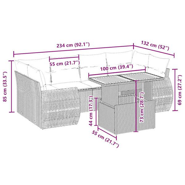 vidaXL sofas&aelig;t til haven 7 dele med hynder polyrattan beige