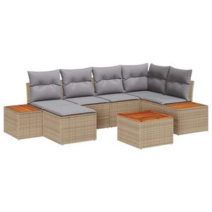 vidaXL Havesofa S&aelig;t med pude 7 pcs Beige polyrattan