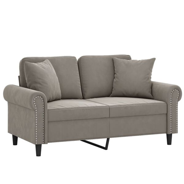 vidaXL 2-personers sofa med puder og hynder 120 cm velour lysegr&aring;