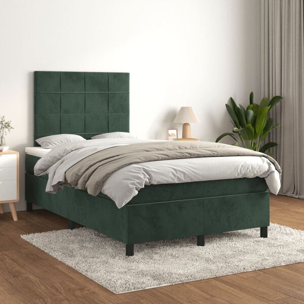 vidaXL kontinentalseng med madras 120x190 cm velour m&oslash;rkegr&oslash;n