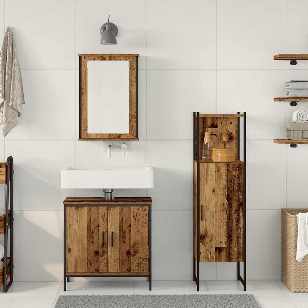 vidaXL Badev&aelig;relsesm&oslash;bel s&aelig;t med d&oslash;r 3 pcs Brun 33 x 33 x 120,5 cm