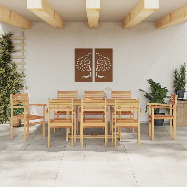 vidaXL Have Spisebordss&aelig;t 9 pcs Brun Massiv Teaktr&aelig;