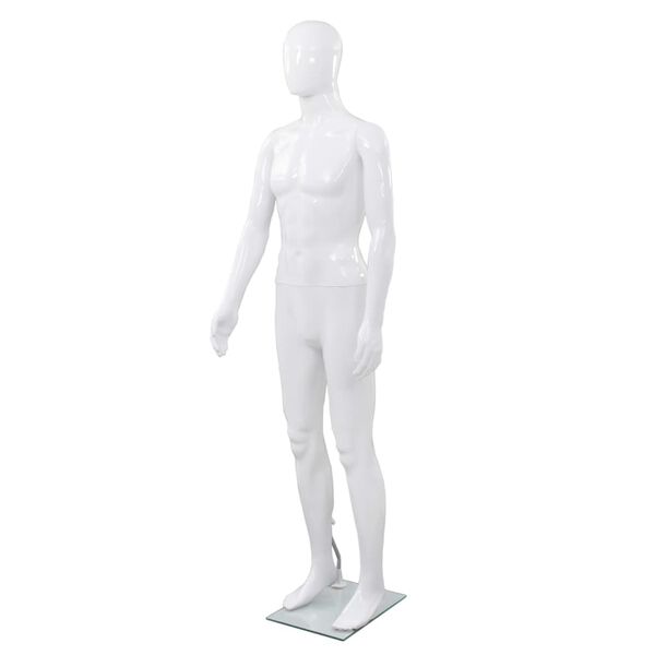 vidaXL mannequin mand fuld figur glassokkel hvid h&oslash;jglans 185 cm
