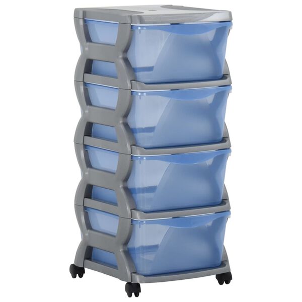 vidaXL skuffeskab med hjul 36x40x80 cm gr&aring; og bl&aring;