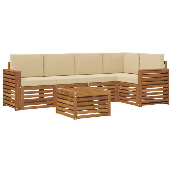 vidaXL Sofas&aelig;t med pude 6 pcs Naturlig og Beige Massivt Akacietr&aelig;