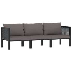 vidaXL 3-personers sofa med hynder polyrattan antracitgr&aring;