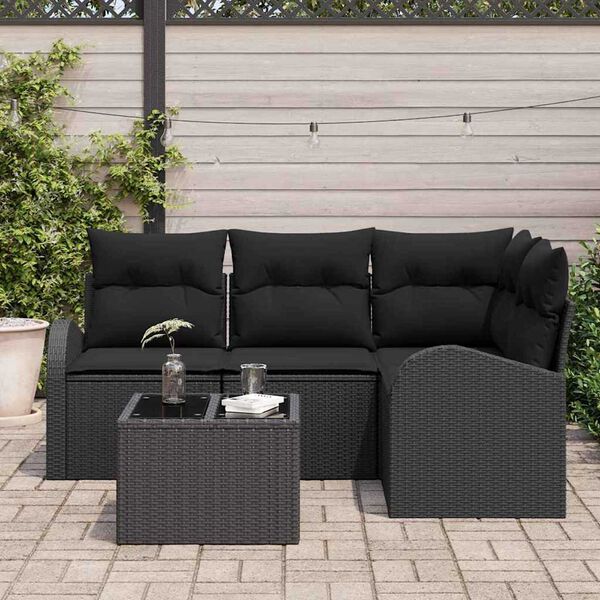 vidaXL Havesofa S&aelig;t med pude med opbevaring 5 pcs Sort polyrattan