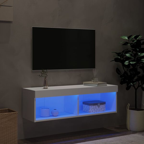 vidaXL tv-bord med LED-lys 100x30x30 cm hvid