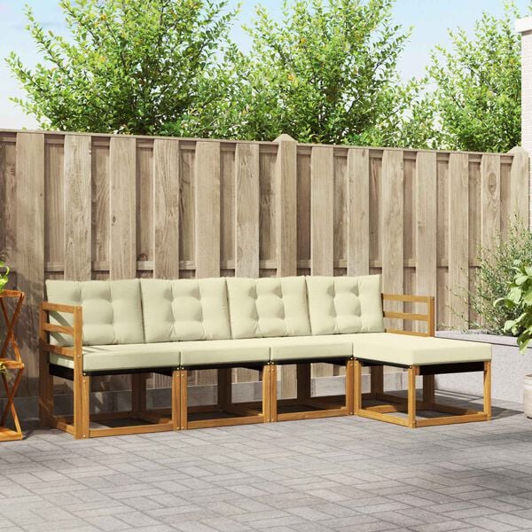 vidaXL Udend&oslash;rs sofagruppe med pude 5 pcs Naturlig og Fl&oslash;de