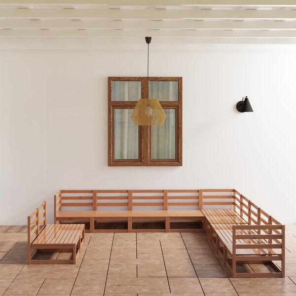 vidaXL loungesæt til haven 11 dele massivt fyrretræ gyldenbrun