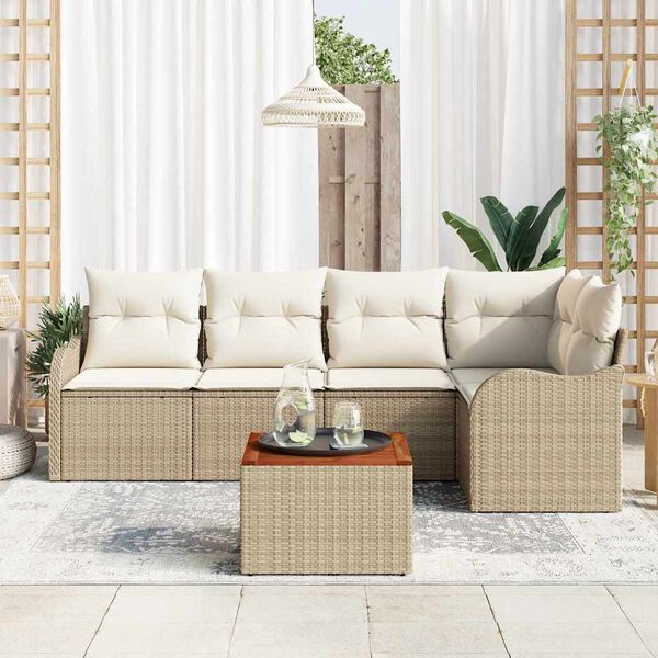 vidaXL Havesofa S&aelig;t med pude 6 pcs Beige polyrattan