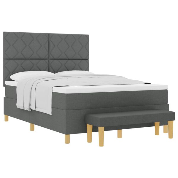 vidaXL Box spring seng med madras M&oslash;rkegr&aring; 160 x 200 cm Stof