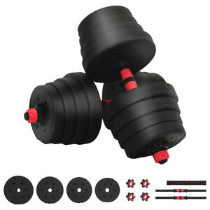 vidaXL 2-i-1 H&aring;ndv&aelig;gt Barbell S&aelig;t 30 kg Sort og r&oslash;d Cement og jernsand