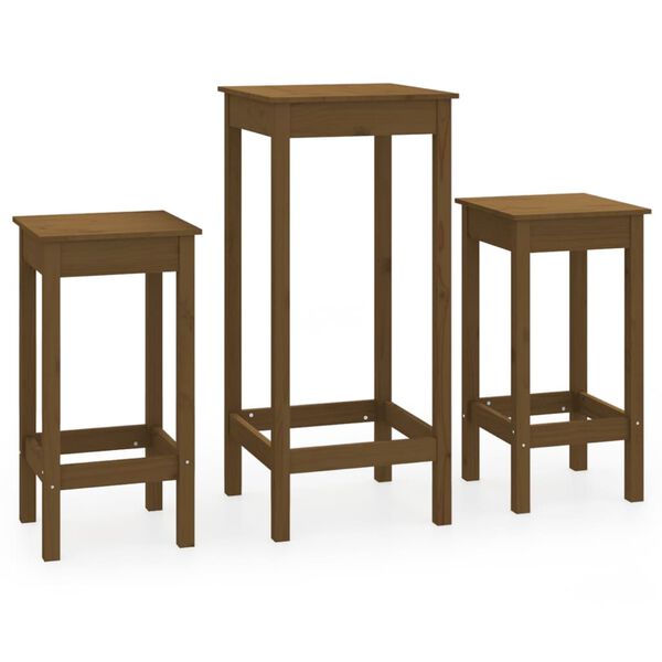 vidaXL bars&aelig;t 3 dele massivt fyrretr&aelig; gyldenbrun