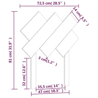 vidaXL sengegærde 72,5x3x81 cm massivt fyrretræ grå