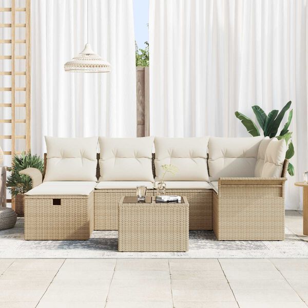 vidaXL Havesofa S&aelig;t med pude med opbevaring 7 pcs Poly rattan
