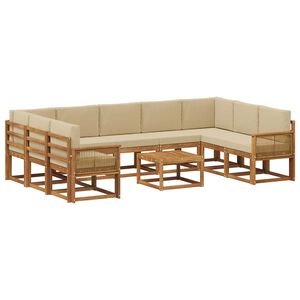 vidaXL Udend&oslash;rs sofagruppe 10 pcs Naturlig og Beige Massivt Akacietr&aelig;
