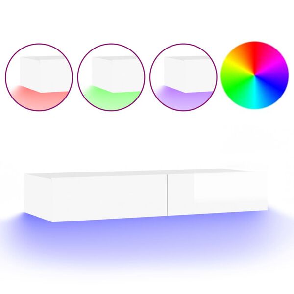 vidaXL tv-skab med LED-lys 90x35x15,5 cm hvid h&oslash;jglans