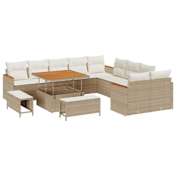 vidaXL Havesofa S&aelig;t 13 pcs Beige polyrattan