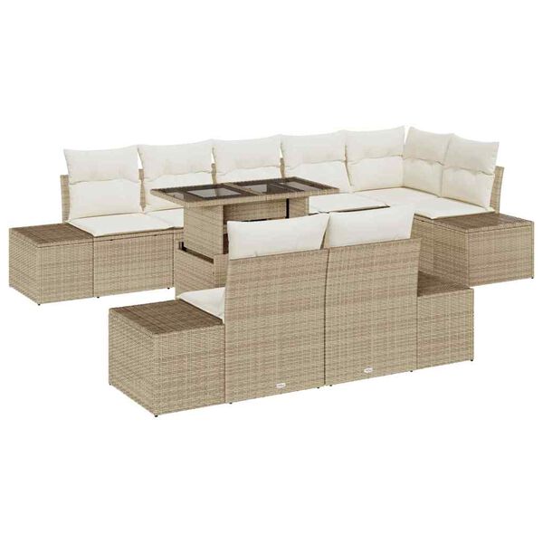 vidaXL Havesofa S&aelig;t med opbevaring 9 pcs Beige Poly rattan