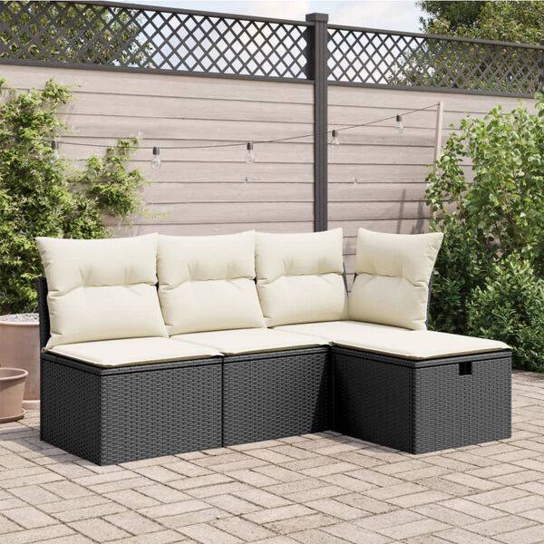 vidaXL haveskammel med hynde 55x55x37 cm polyrattan sort