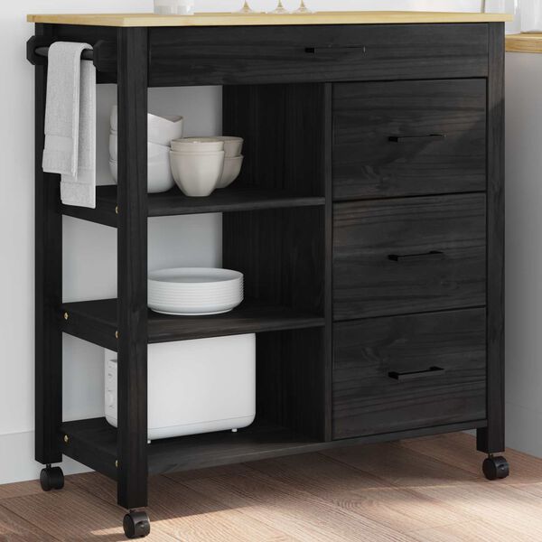 vidaXL K&oslash;kkenvogn MONZA Sort 84 x 40 x 88,5 cm Massivt fyrretr&aelig;