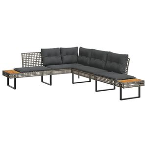 vidaXL L-formet havesofa med hynder polyrattan og akacietr&aelig; gr&aring;
