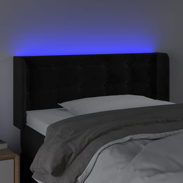 vidaXL sengegavl med LED-lys 93x16x78/88 cm fl&oslash;jl sort