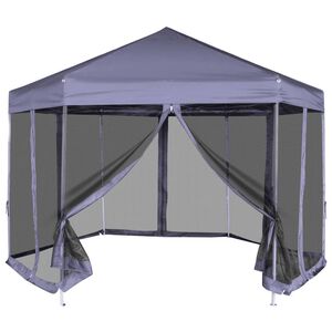 vidaXL pop up-pavillon 6 sidev&aelig;gge sekskantet 3,6x3,1 m m&oslash;rkebl&aring;