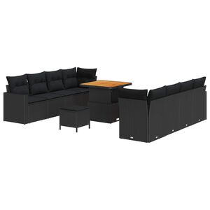 vidaXL Havesofa S&aelig;t med pude 12 pcs Sort polyrattan