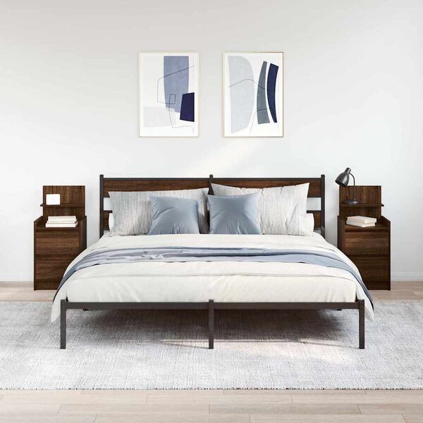 vidaXL sengeborde med 2 skuffer 2 stk. 38x34x80 cm brun egetr&aelig;sfarve